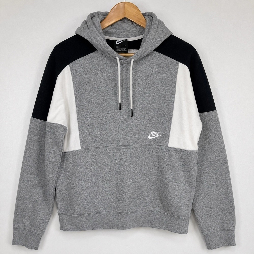 Nike Color Block Pullover Hoodie Gray Black White Small Cotton Fleece